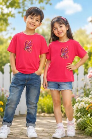 Girls Premium Red Cotton Graphic T-Shirt