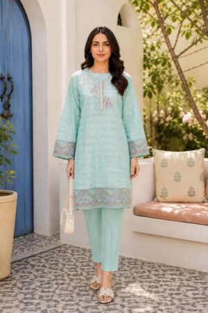 Women's Premium Teal Embroidered 2-Piece Kurta Set