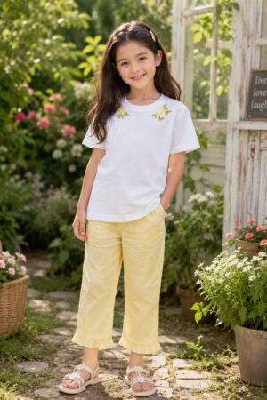 Girls Premium Butterfly Garden Embroidered Cotton T-Shirt
