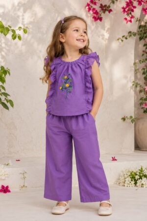 Girls Premium Floral Embroidered 2-Piece Co-Ord Set