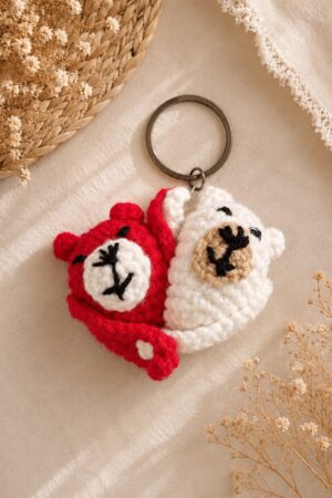 Crochet Teddy Couple Keychain