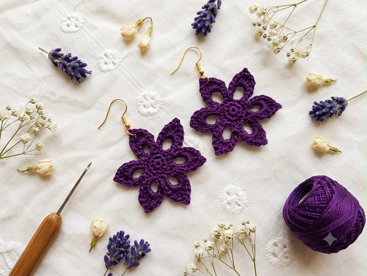 Lavender Bloom Crochet Earrings